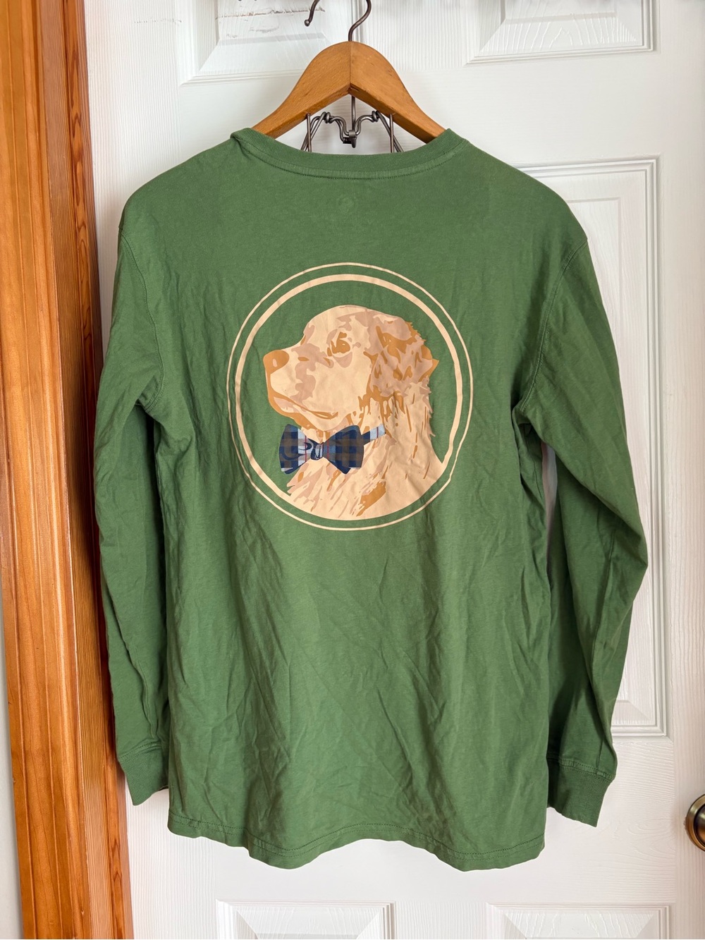 Southern Proper Green Long Sleeve Dog Graphic Pocket Tee M 100% Cotton